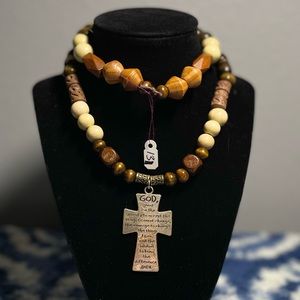 16” Prayer Cross Wooden Necklace